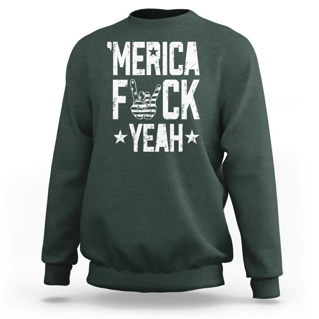 Funny 4th Of July Sweatshirt Merica Fuck Yeah Rock Hand - Wonder Print Shop