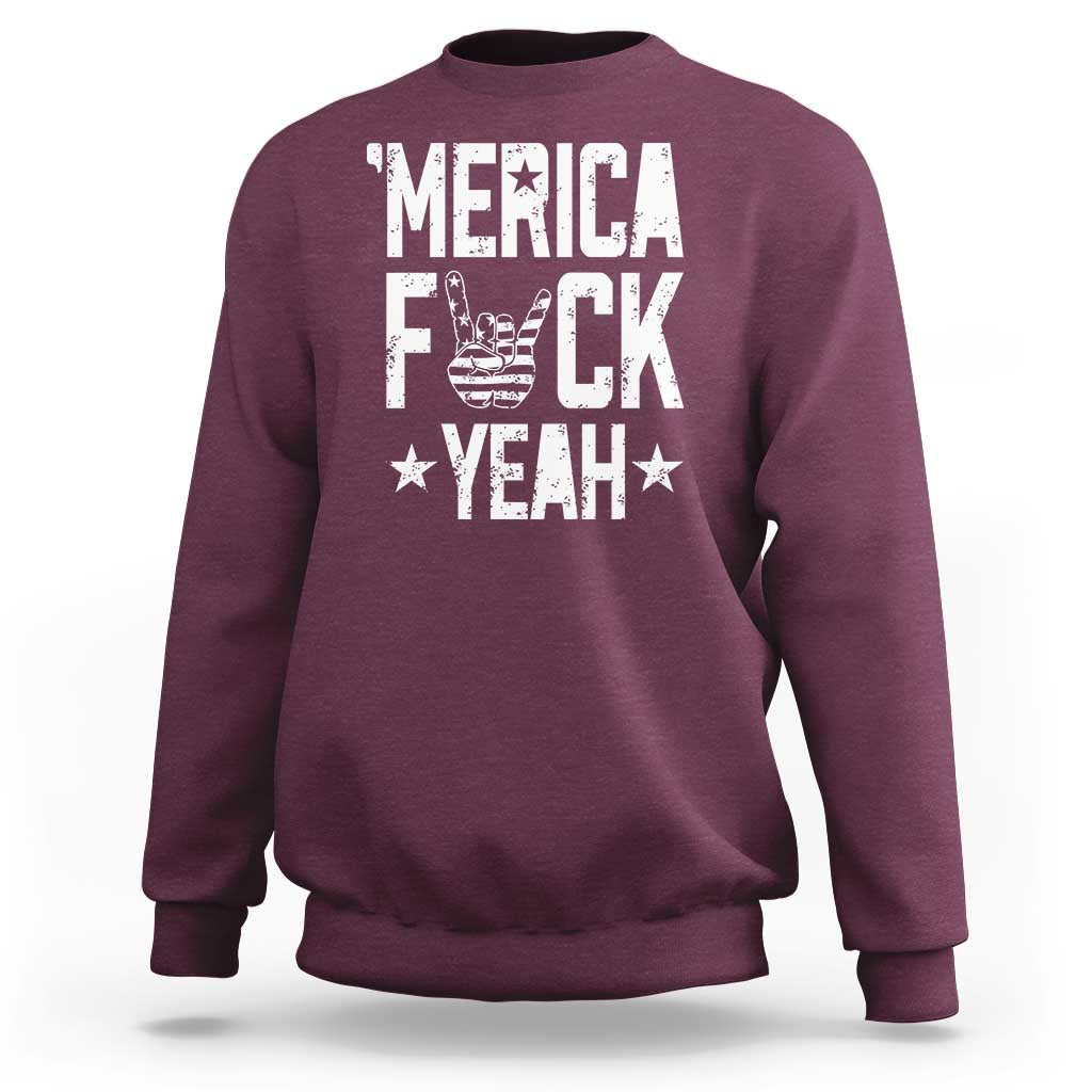 Funny 4th Of July Sweatshirt Merica Fuck Yeah Rock Hand - Wonder Print Shop