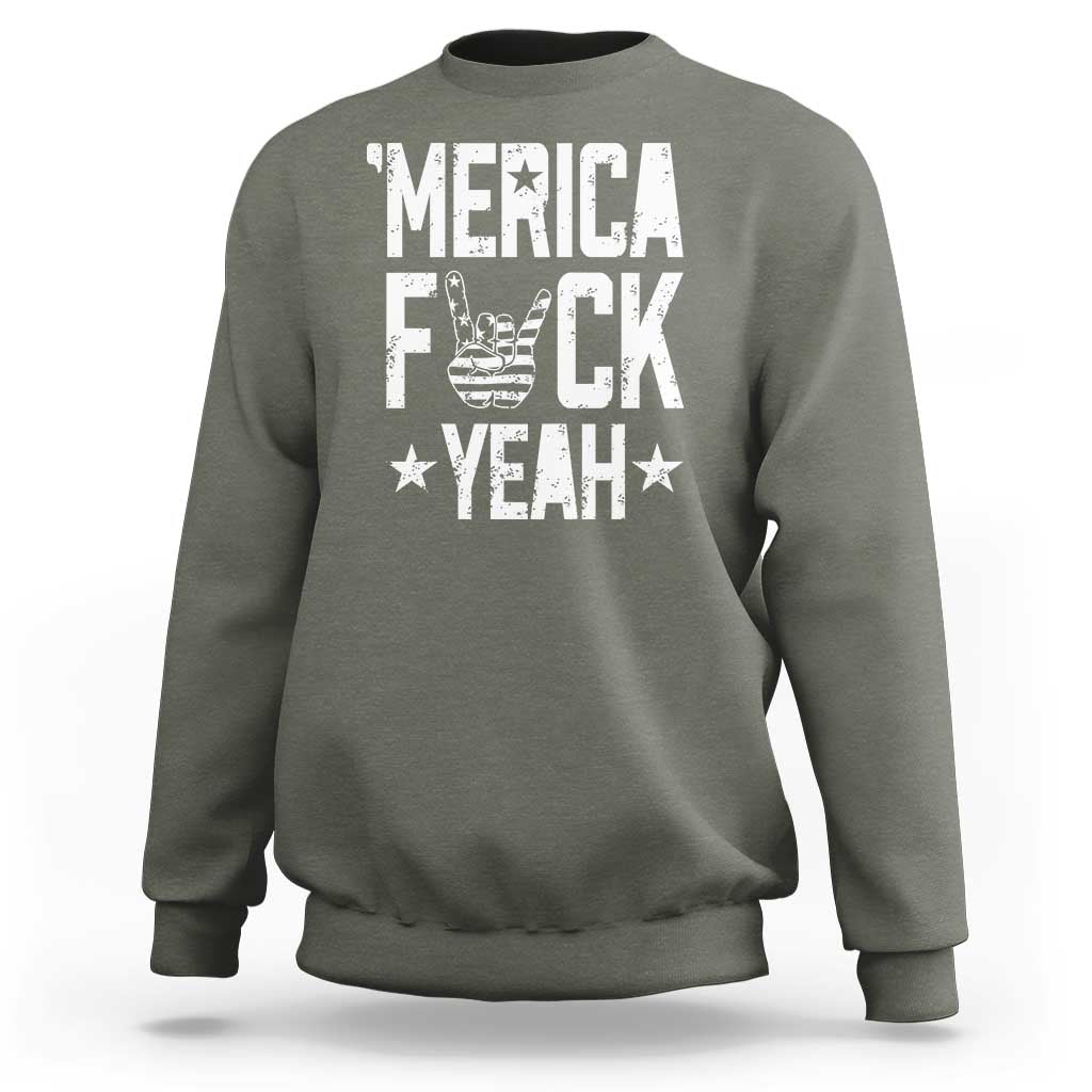 Funny 4th Of July Sweatshirt Merica Fuck Yeah Rock Hand - Wonder Print Shop