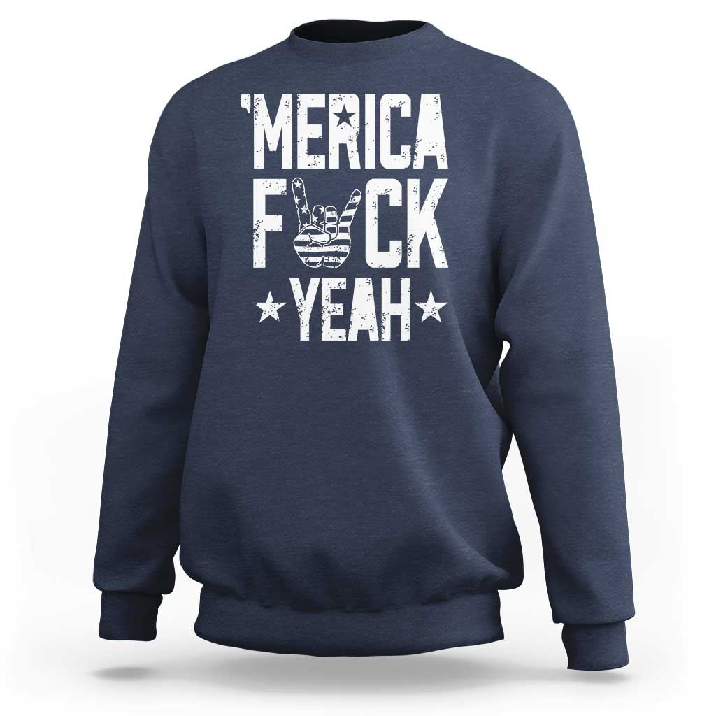 Funny 4th Of July Sweatshirt Merica Fuck Yeah Rock Hand - Wonder Print Shop