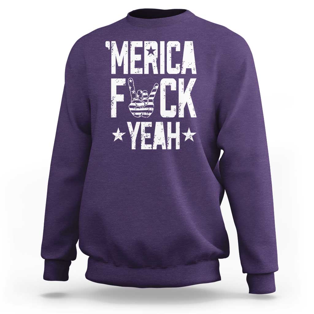 Funny 4th Of July Sweatshirt Merica Fuck Yeah Rock Hand - Wonder Print Shop