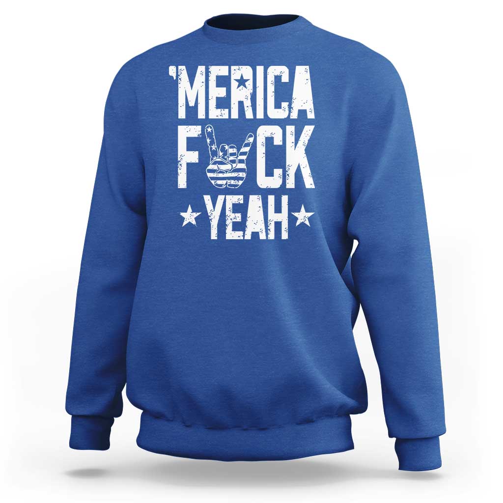 Funny 4th Of July Sweatshirt Merica Fuck Yeah Rock Hand - Wonder Print Shop