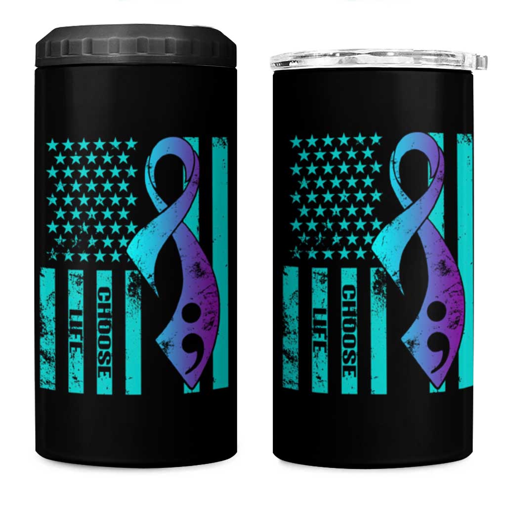 Suicide Prevention 4 in 1 Can Cooler Tumbler Choose Life American Flag