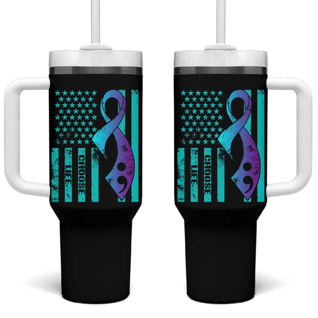 Suicide Prevention Tumbler With Handle Choose Life American Flag