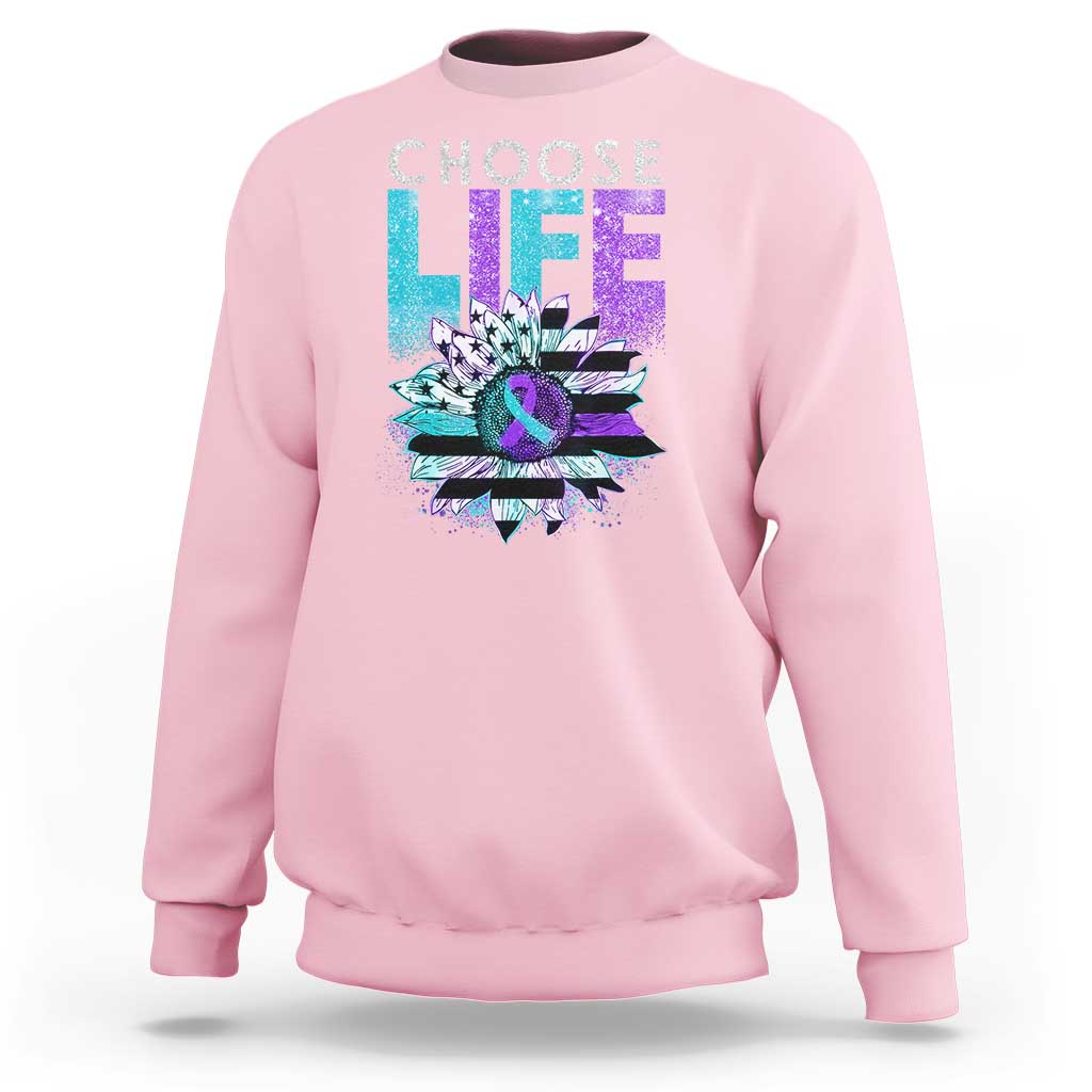 Suicide Prevention Sweatshirt Choose Life Sunflower American Flag - Wonder Print Shop