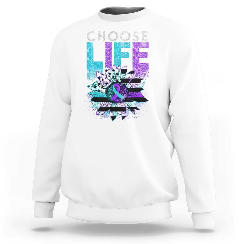 Suicide Prevention Sweatshirt Choose Life Sunflower American Flag - Wonder Print Shop