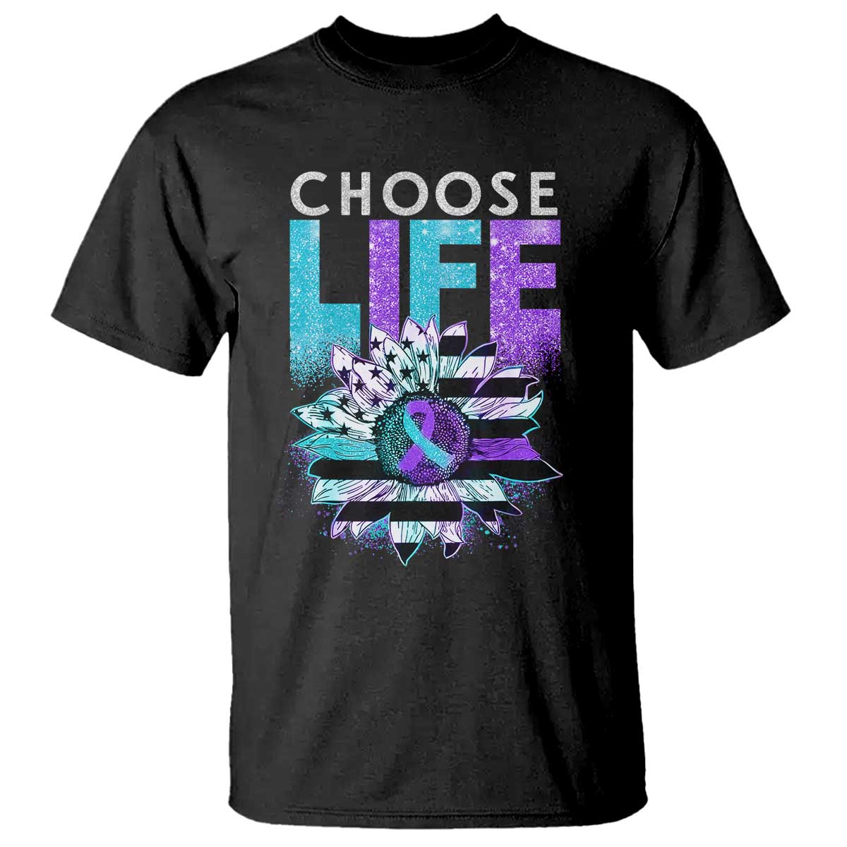 Suicide Prevention T Shirt Choose Life Sunflower American Flag - Wonder Print Shop