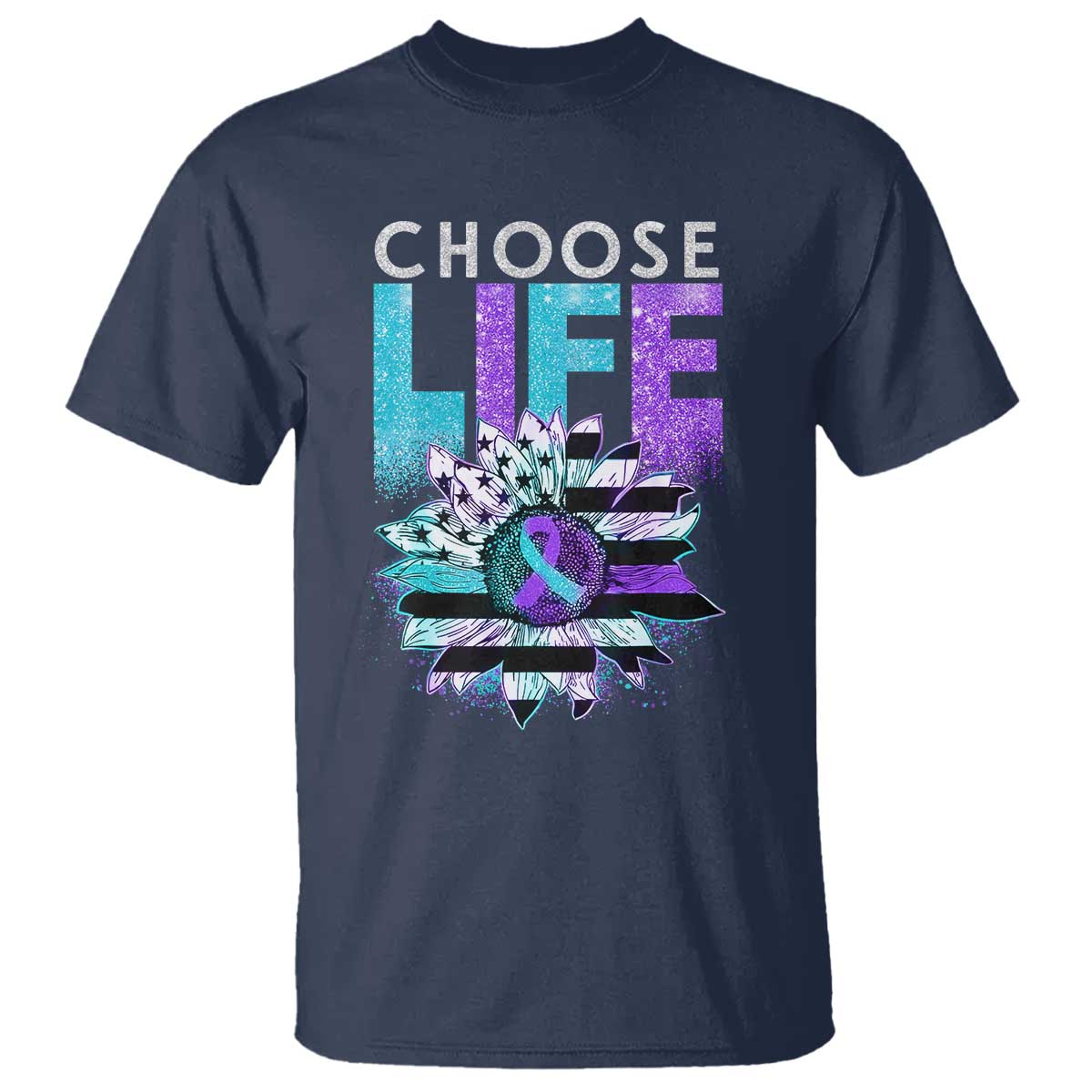Suicide Prevention T Shirt Choose Life Sunflower American Flag - Wonder Print Shop