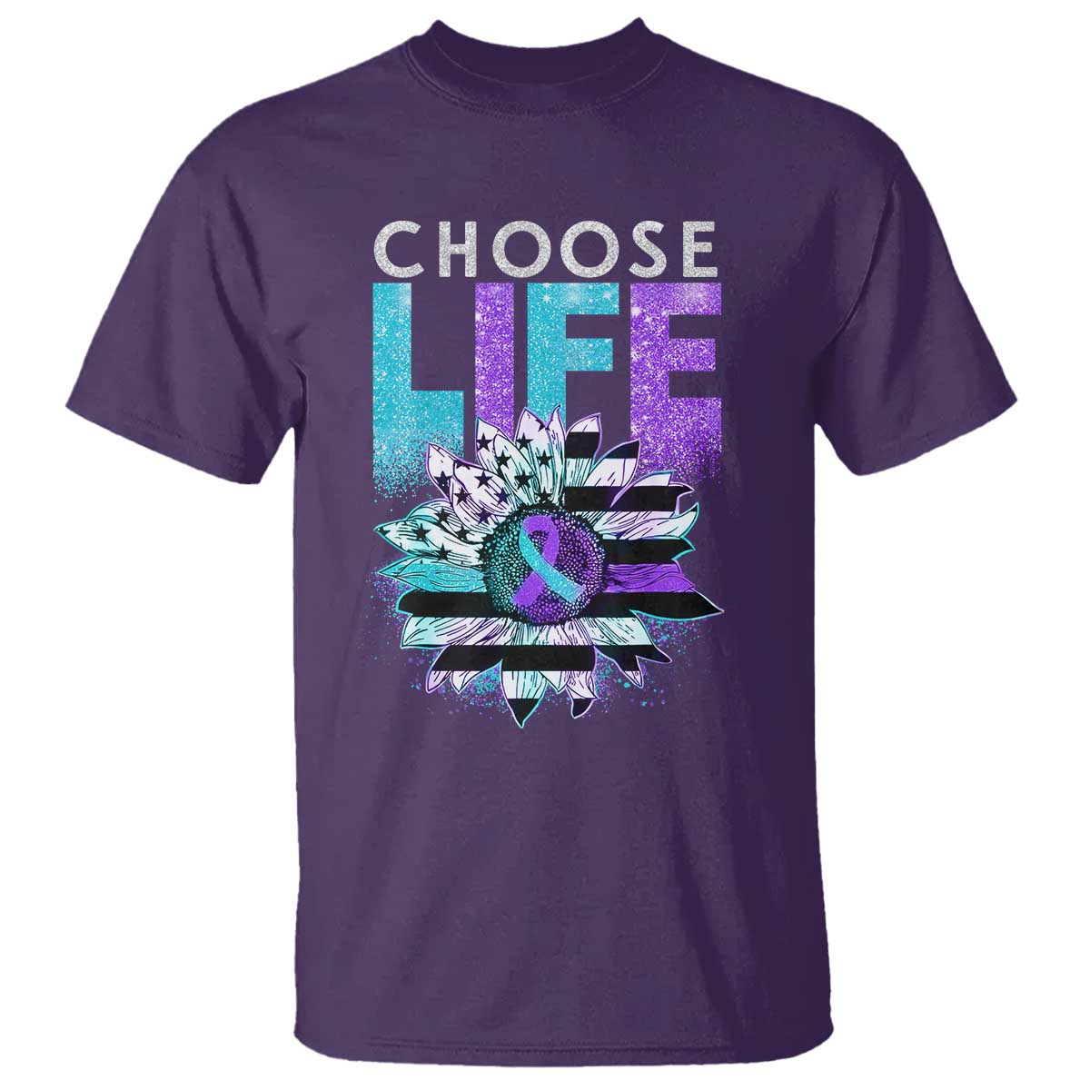 Suicide Prevention T Shirt Choose Life Sunflower American Flag - Wonder Print Shop