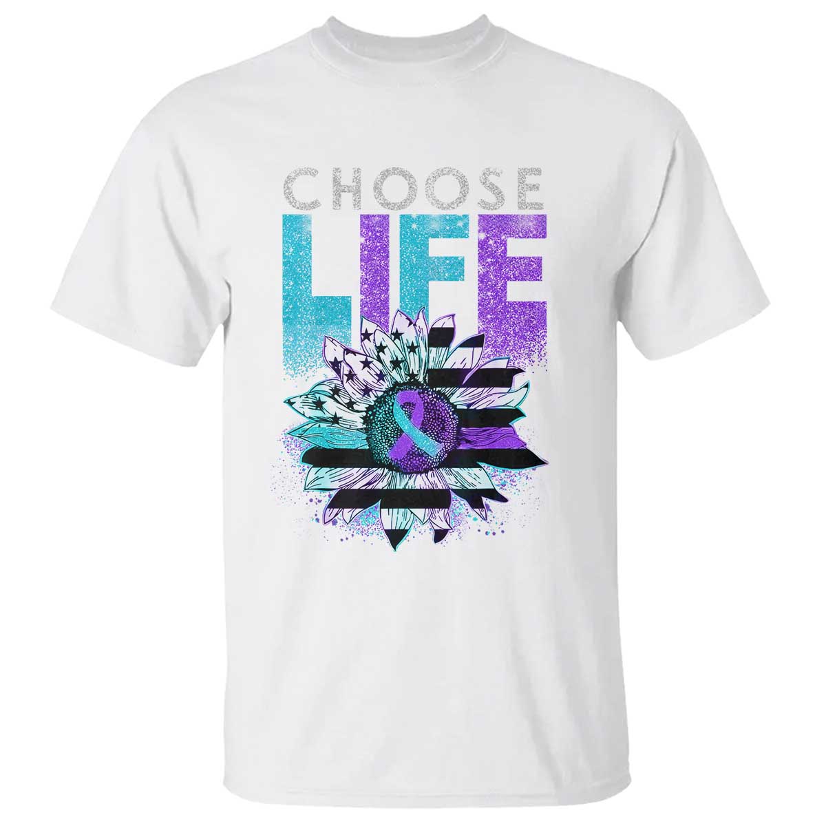Suicide Prevention T Shirt Choose Life Sunflower American Flag - Wonder Print Shop