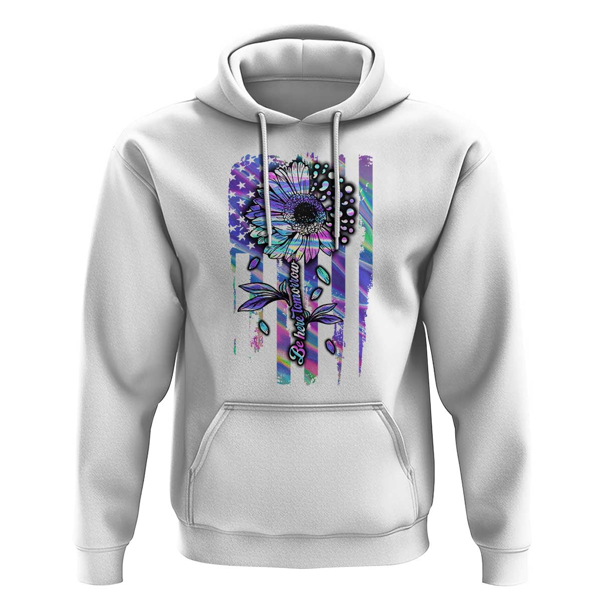 Suicide Prevention Hoodie Be Here Tomorrow Semicolon Sunflower American Flag - Wonder Print Shop