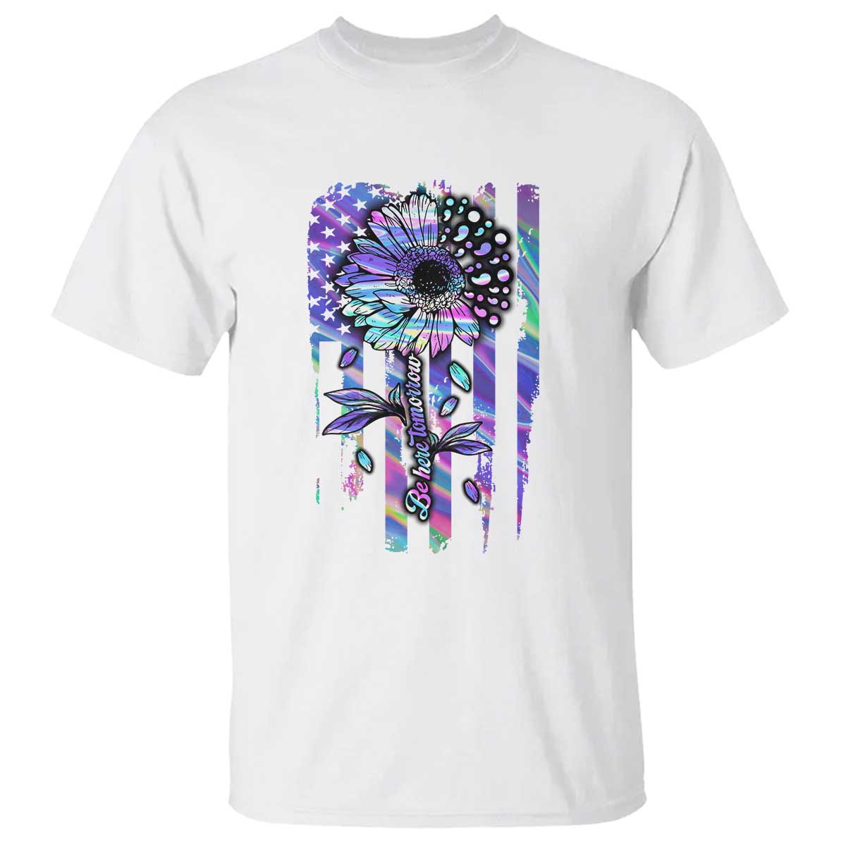 Suicide Prevention T Shirt Be Here Tomorrow Semicolon Sunflower American Flag - Wonder Print Shop
