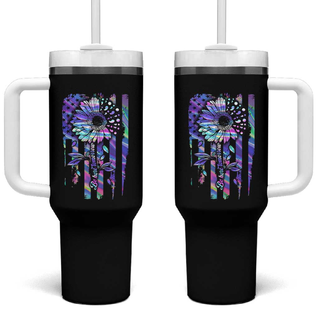 Suicide Prevention Tumbler With Handle Be Here Tomorrow Semicolon Sunflower American Flag