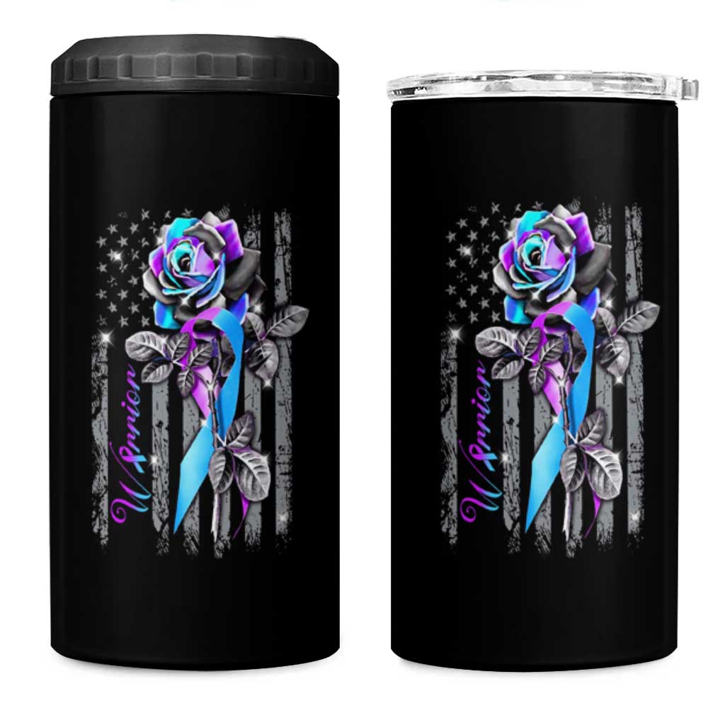 Suicide Prevention 4 in 1 Can Cooler Tumbler Warrior Rose American Flag