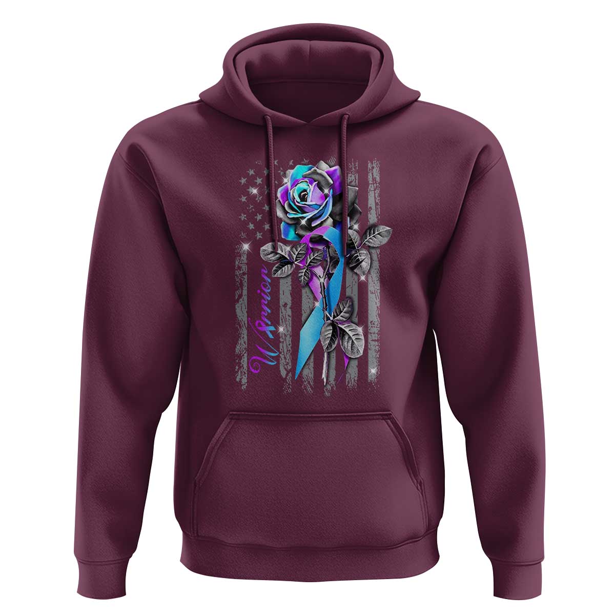 Suicide Prevention Hoodie Warrior Rose American Flag - Wonder Print Shop