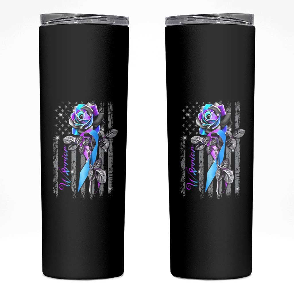 Suicide Prevention Skinny Tumbler Warrior Rose American Flag