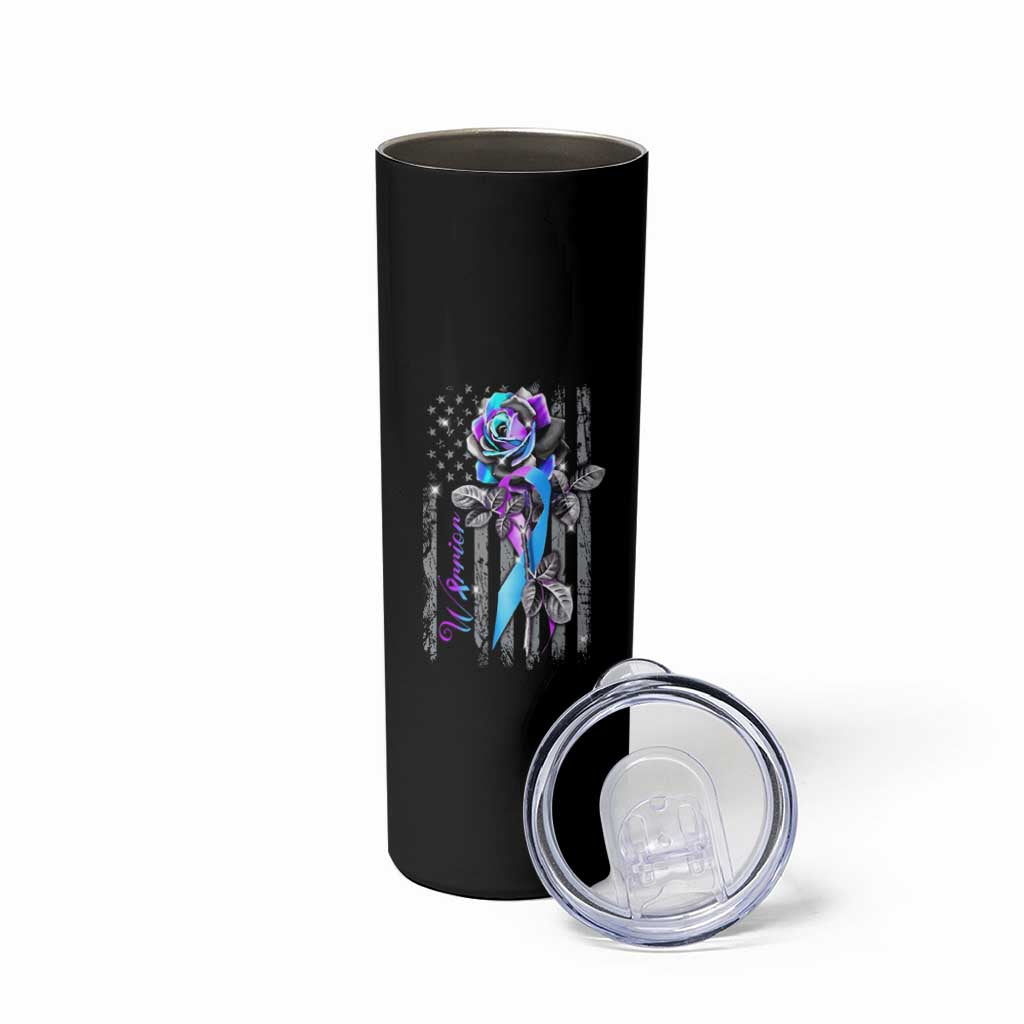Suicide Prevention Skinny Tumbler Warrior Rose American Flag
