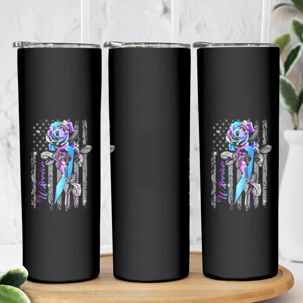 Suicide Prevention Skinny Tumbler Warrior Rose American Flag