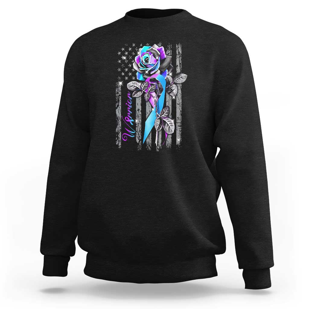 Suicide Prevention Sweatshirt Warrior Rose American Flag - Wonder Print Shop
