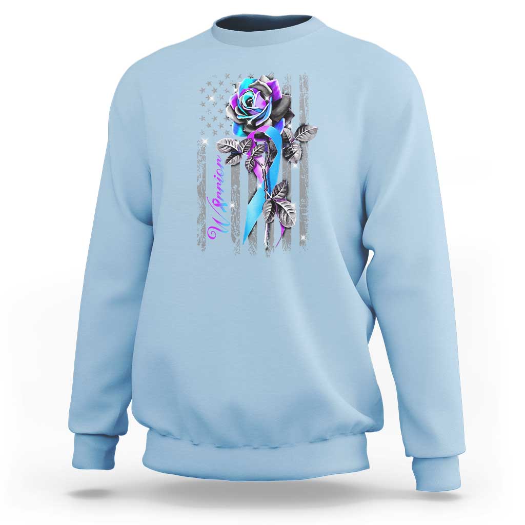 Suicide Prevention Sweatshirt Warrior Rose American Flag - Wonder Print Shop