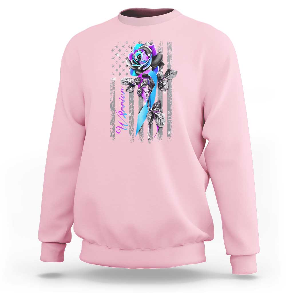 Suicide Prevention Sweatshirt Warrior Rose American Flag - Wonder Print Shop