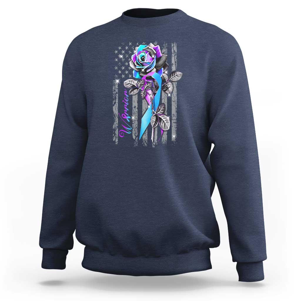 Suicide Prevention Sweatshirt Warrior Rose American Flag - Wonder Print Shop