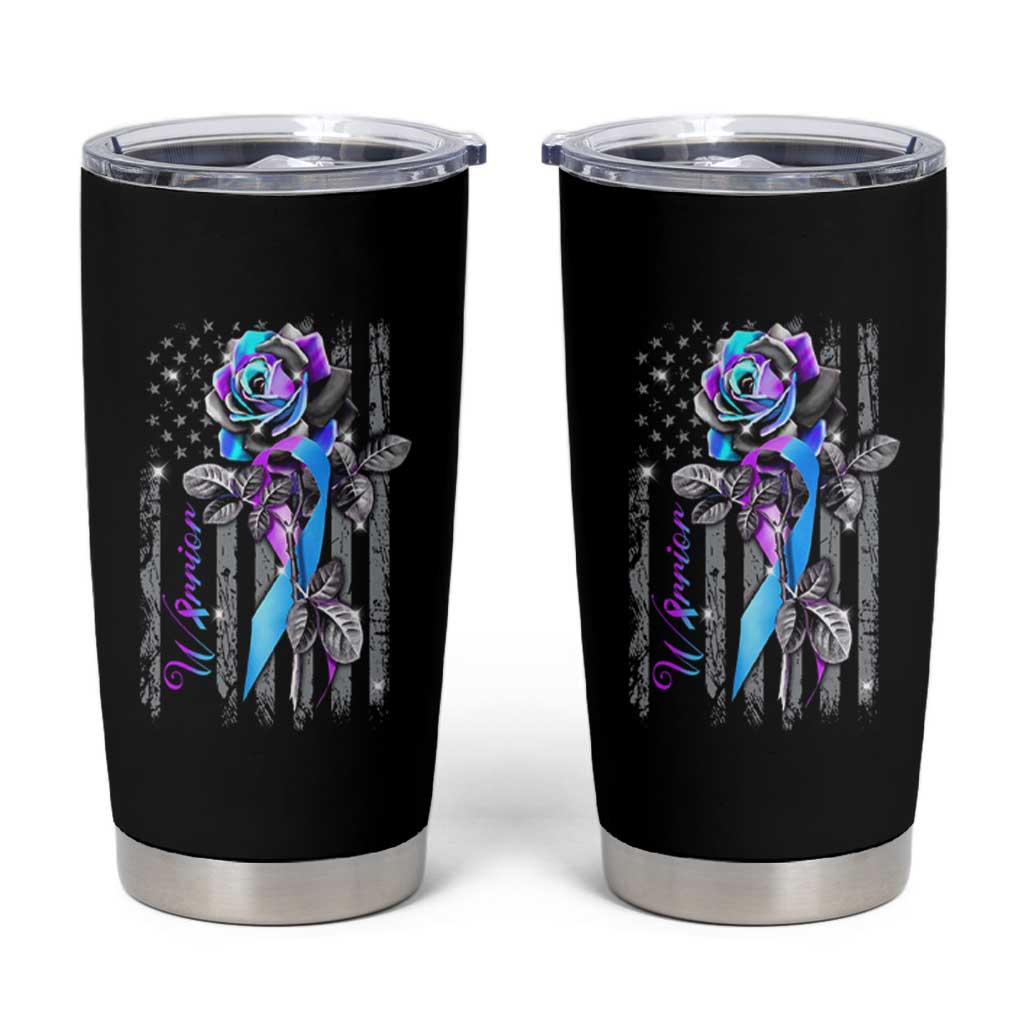 Suicide Prevention Tumbler Cup Warrior Rose American Flag