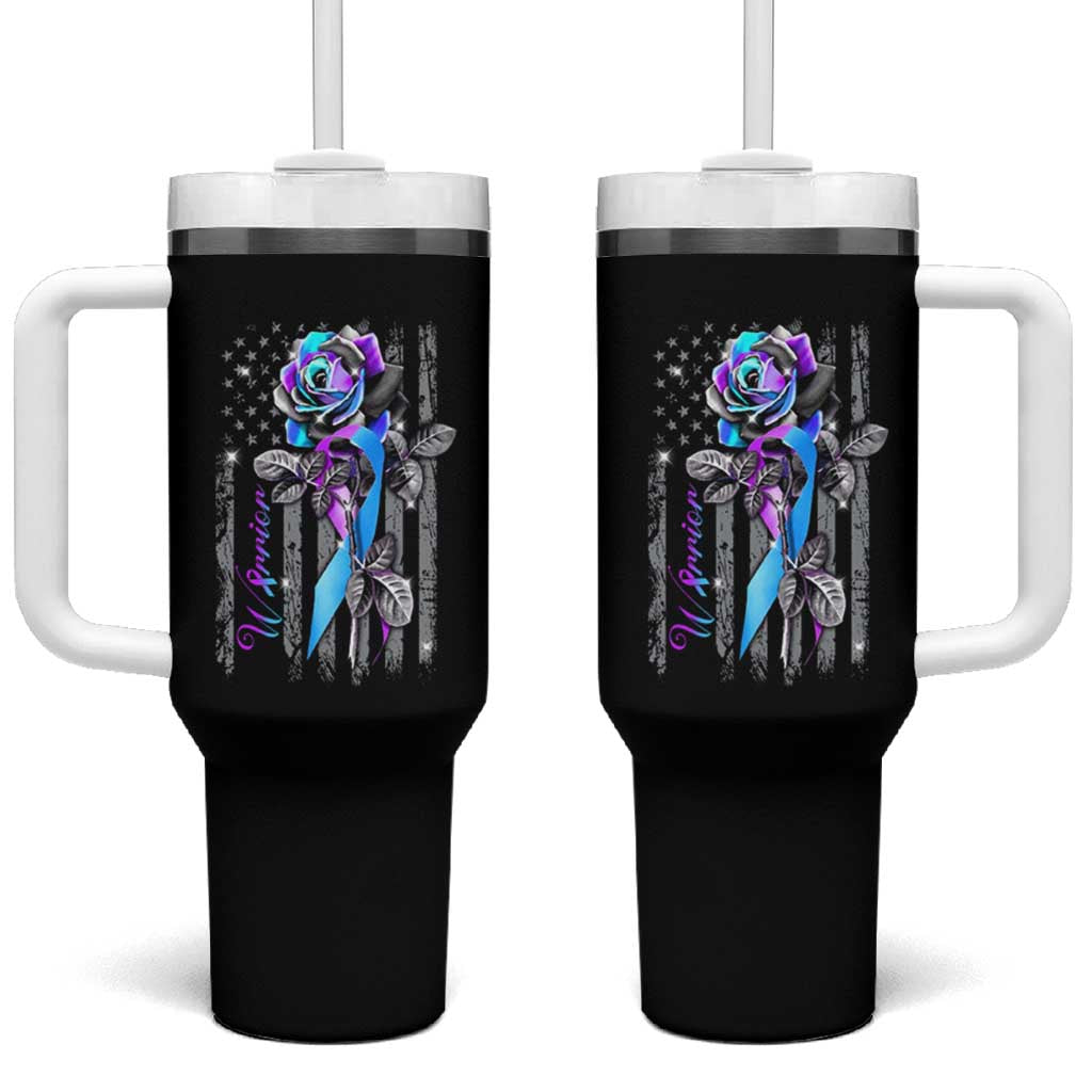 Suicide Prevention Tumbler With Handle Warrior Rose American Flag