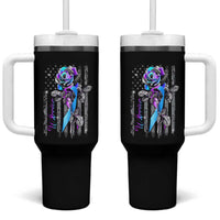 Suicide Prevention Tumbler With Handle Warrior Rose American Flag