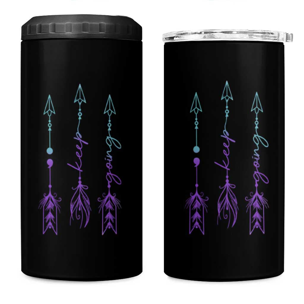 Suicide Prevention Arrow Semicolon Keep Going 4 in 1 Can Cooler Tumbler