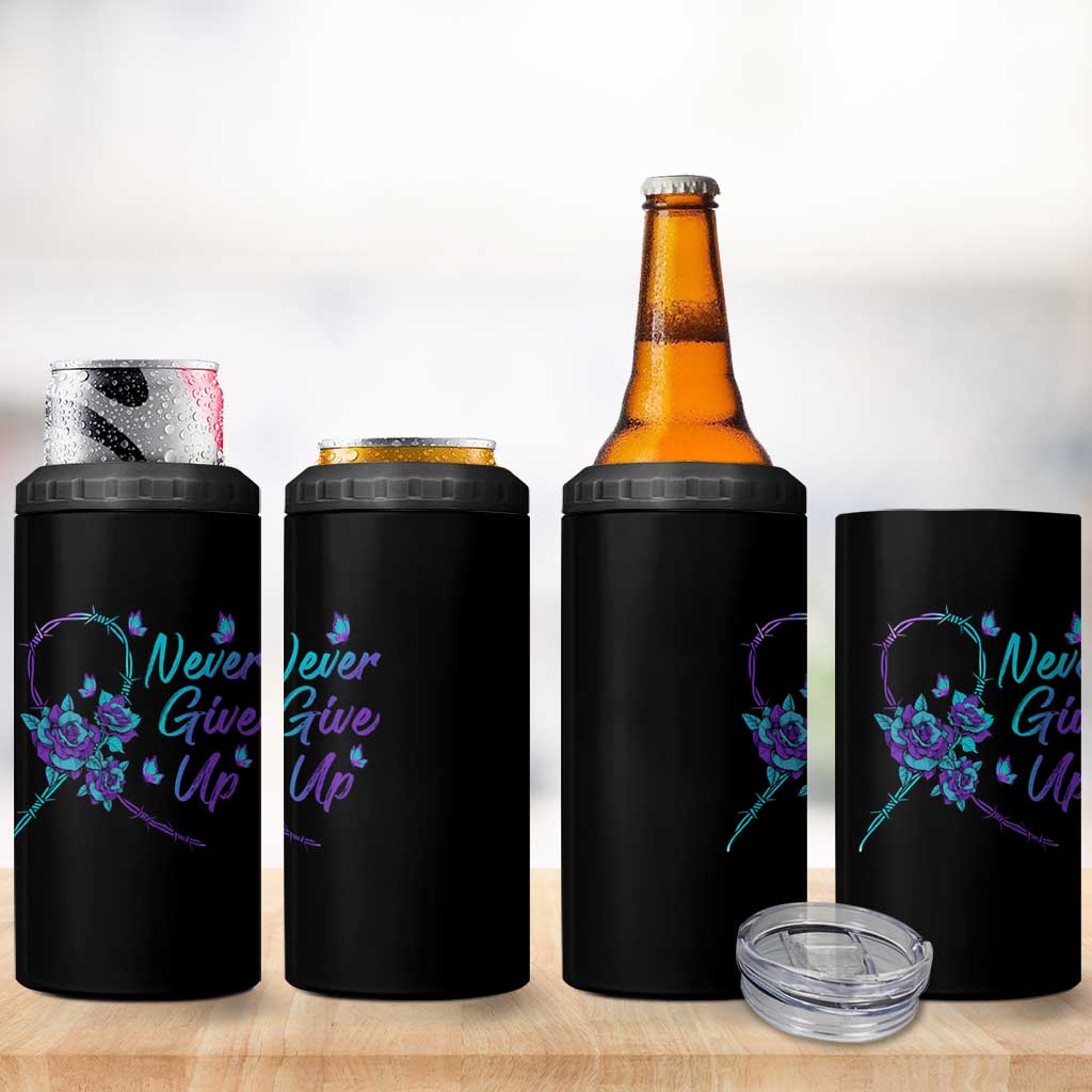 Suicide Prevention Roses Ribbon Never Give Up 4 in 1 Can Cooler Tumbler