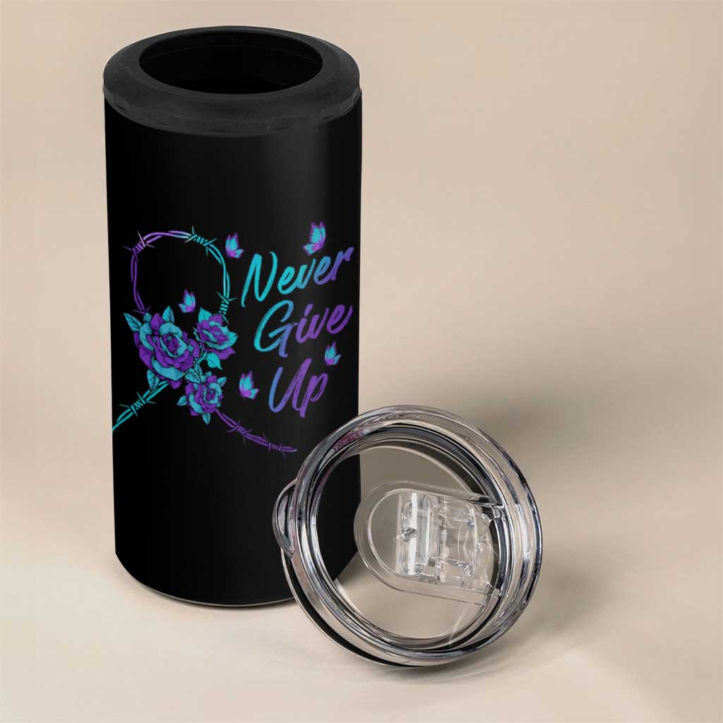 Suicide Prevention Roses Ribbon Never Give Up 4 in 1 Can Cooler Tumbler