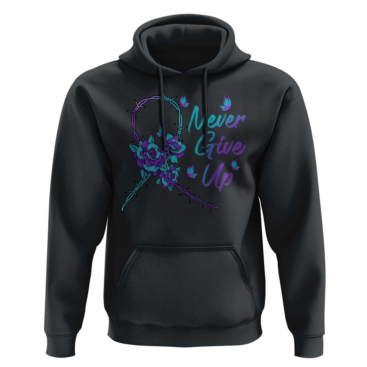Suicide Prevention Roses Ribbon Never Give Up Hoodie - Wonder Print Shop