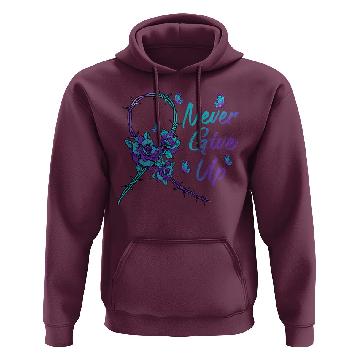Suicide Prevention Roses Ribbon Never Give Up Hoodie - Wonder Print Shop