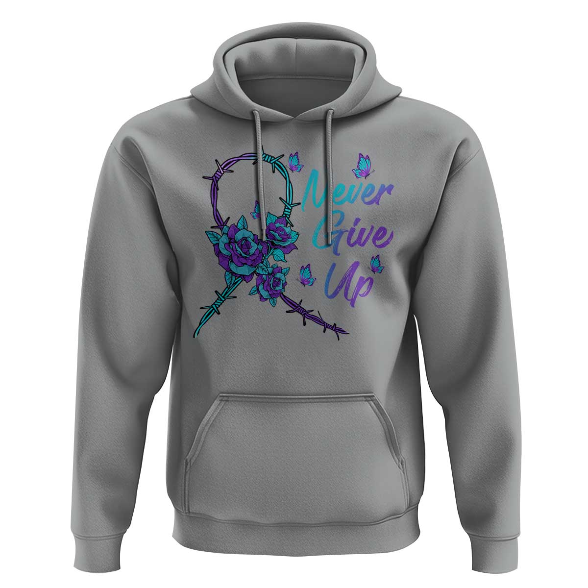 Suicide Prevention Roses Ribbon Never Give Up Hoodie - Wonder Print Shop