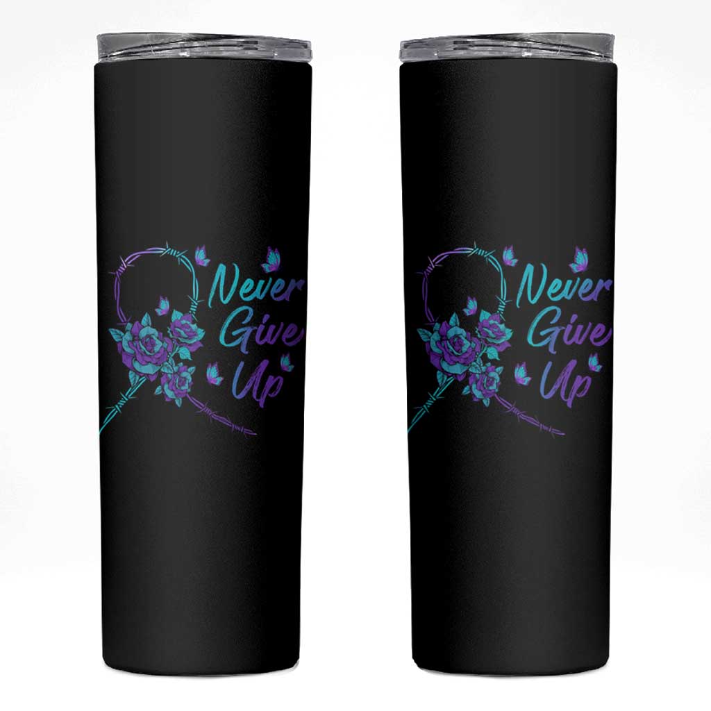 Suicide Prevention Roses Ribbon Never Give Up Skinny Tumbler