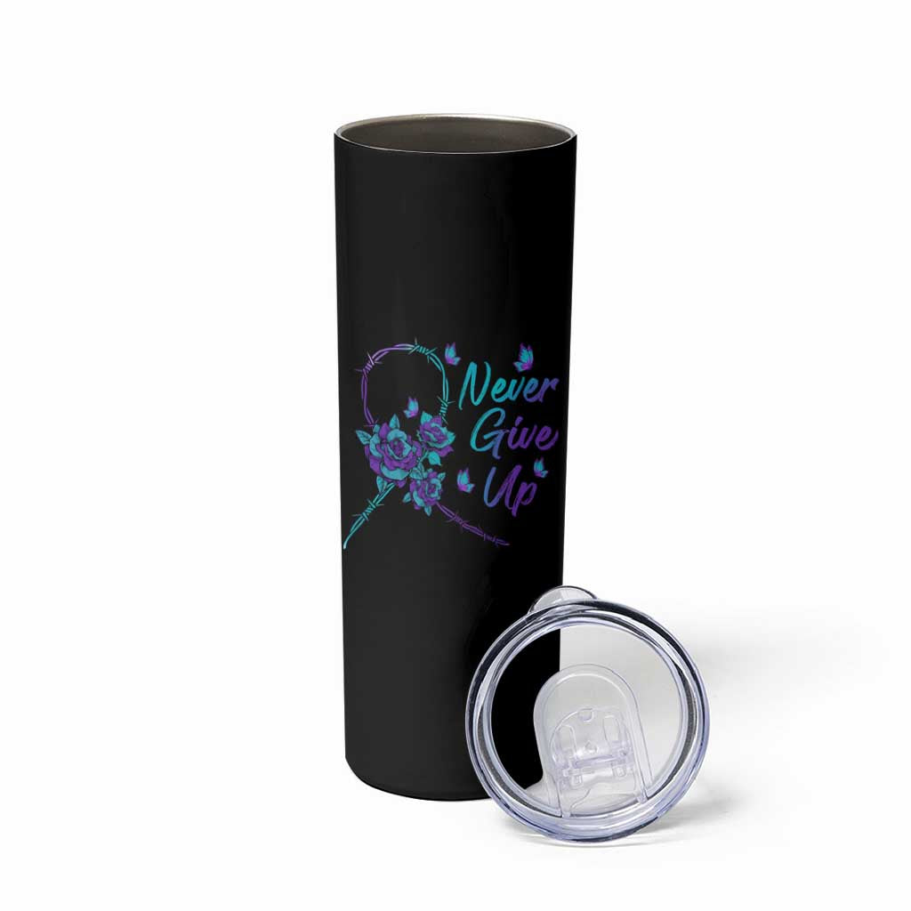 Suicide Prevention Roses Ribbon Never Give Up Skinny Tumbler