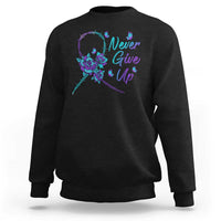 Suicide Prevention Roses Ribbon Never Give Up Sweatshirt - Wonder Print Shop