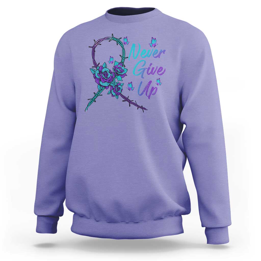 Suicide Prevention Roses Ribbon Never Give Up Sweatshirt - Wonder Print Shop