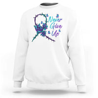 Suicide Prevention Roses Ribbon Never Give Up Sweatshirt - Wonder Print Shop