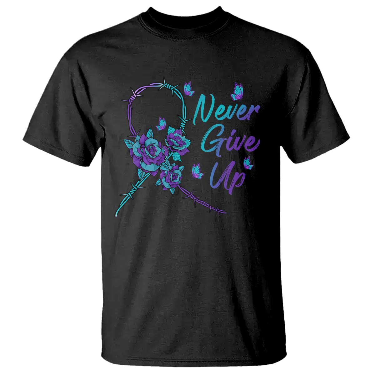 Suicide Prevention Roses Ribbon Never Give Up T Shirt - Wonder Print Shop