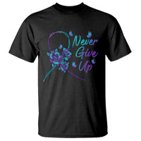 Suicide Prevention Roses Ribbon Never Give Up T Shirt - Wonder Print Shop