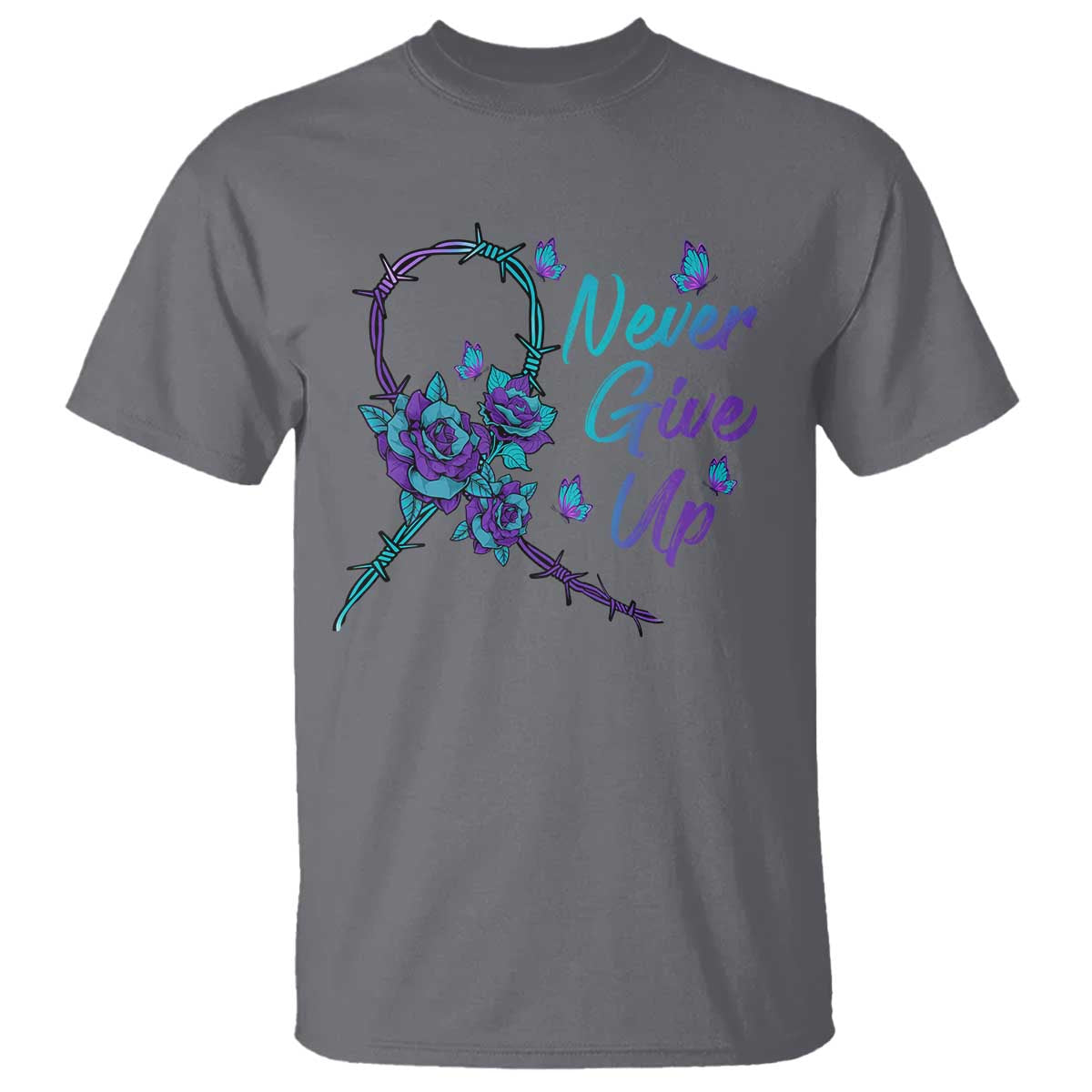 Suicide Prevention Roses Ribbon Never Give Up T Shirt - Wonder Print Shop