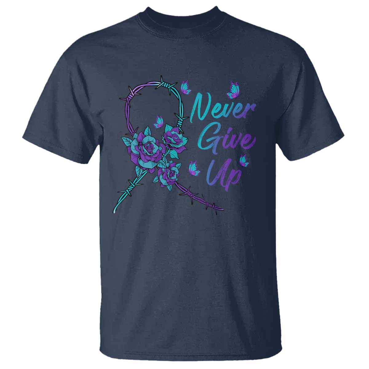 Suicide Prevention Roses Ribbon Never Give Up T Shirt - Wonder Print Shop