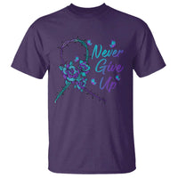 Suicide Prevention Roses Ribbon Never Give Up T Shirt - Wonder Print Shop