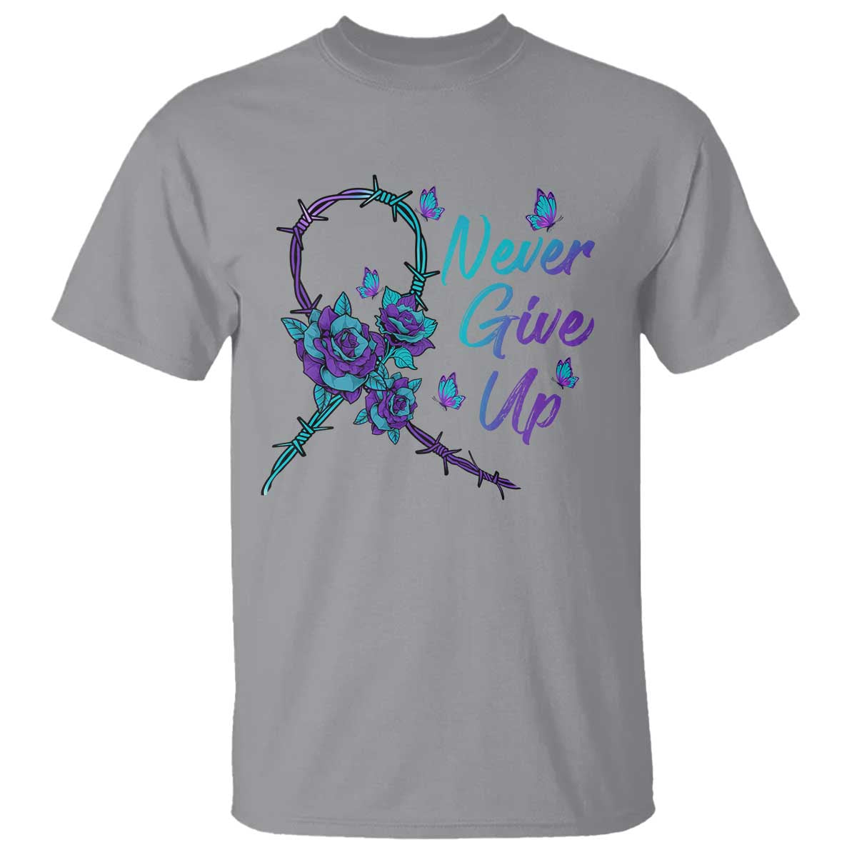 Suicide Prevention Roses Ribbon Never Give Up T Shirt - Wonder Print Shop