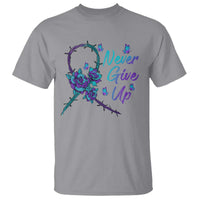 Suicide Prevention Roses Ribbon Never Give Up T Shirt - Wonder Print Shop