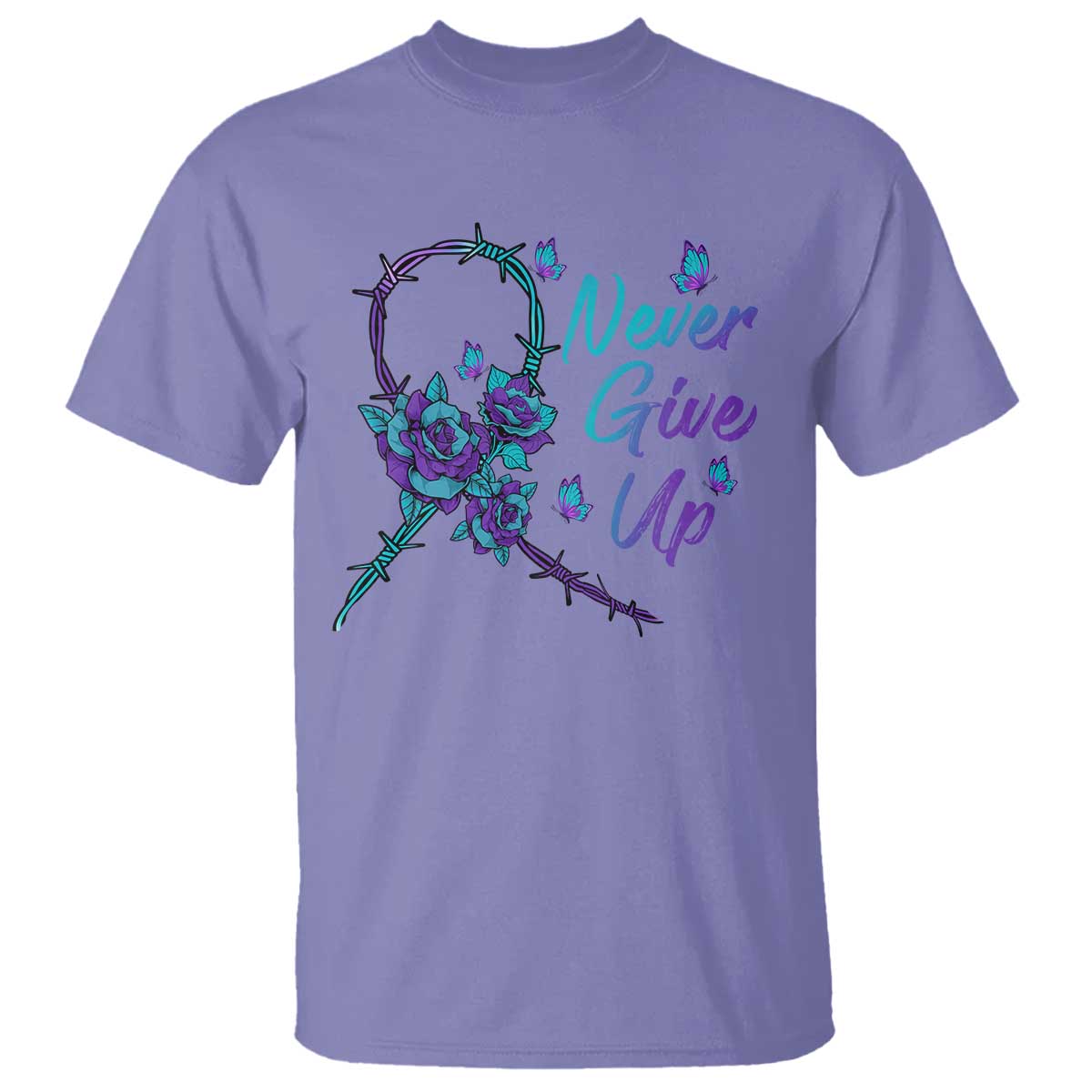 Suicide Prevention Roses Ribbon Never Give Up T Shirt - Wonder Print Shop