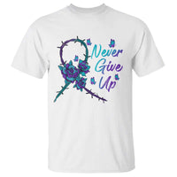 Suicide Prevention Roses Ribbon Never Give Up T Shirt - Wonder Print Shop