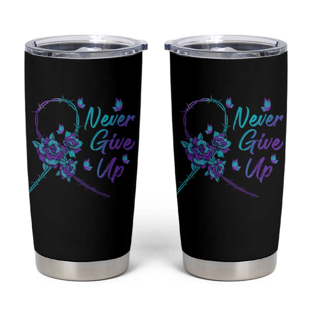 Suicide Prevention Roses Ribbon Never Give Up Tumbler Cup